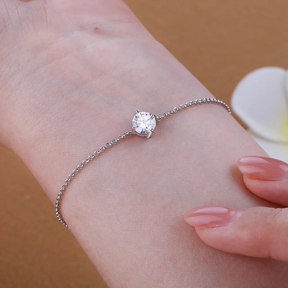 Certified 1CT Moissanite Solitaire Bracelets for Women Real Silver S925 Classic Lab Diamond Adjustable Wrist Chain Jewelry Men