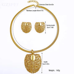 Gold Color Necklace Earrings Set For Women Unique Choker Pendant Earrings 3Pcs