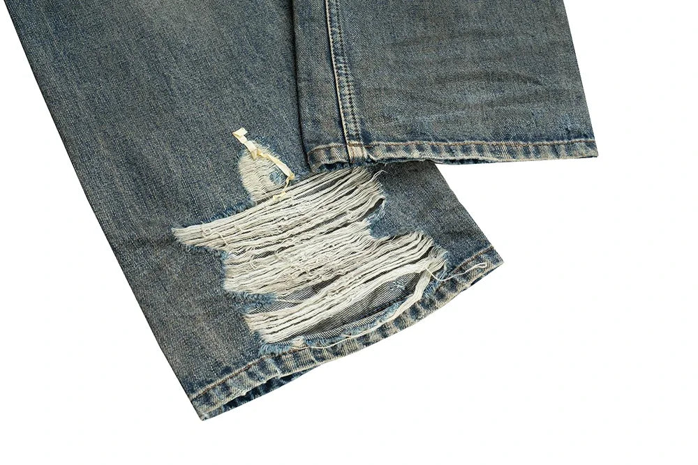 Harajuku Streetwear Washed Dirty Baggy Blue Jeans for Men and Women Straight