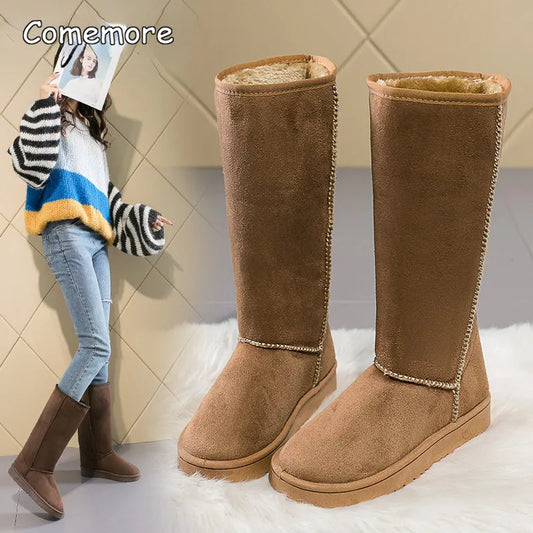 Comemore Women Tall Winter Padding Black Boots 2022 2023 Fashion Snow Boots Women's High Boot Size 41 Hot Warm Shoes Botas Mujer