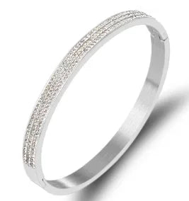 Stainless Steel Inlaid Zircon Bangle Round Bracelets