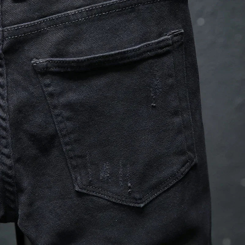 Ripped Jeans Men Winter Slim Skinny Fit Balck Stretch Hip Hop Denim Pants