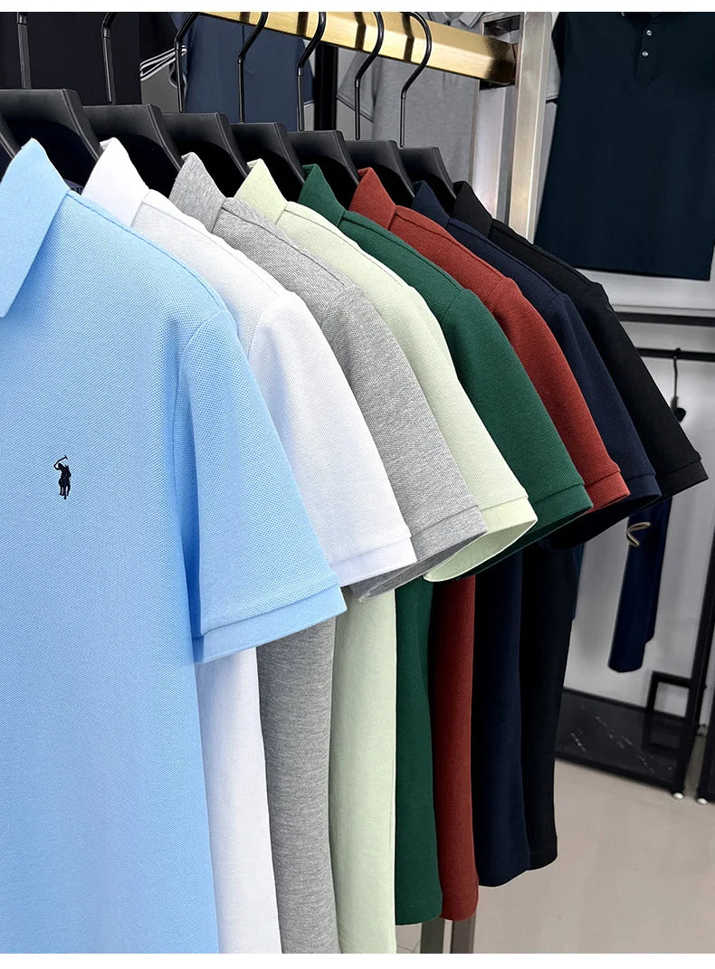 100% pure cotton short sleeved men's polo shirt summer fashion high-end brand pony embroidery golf top casual business T-shirt