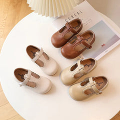 Children's Leather Shoes Simple Cute Kids Lace Breathable