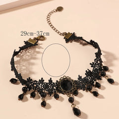 Gothic Lace Choker for Women Black Crystal Pendant Charm Choker Necklaces