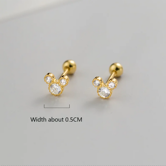 WANTME 925 Sterling Silver Fashion Cute Cartoon Mouse Screw Bead Stud Earrings for Women Simple Chic Girl Party Jewelry Gifts