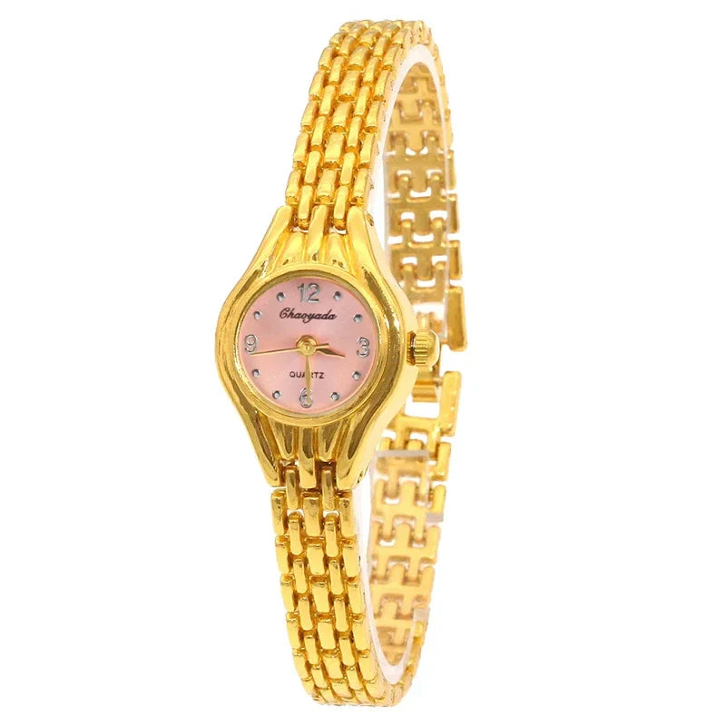 Ladies Gold Plated Watch Women Bracelet Quart Wristwatch Girl Analog Feminino Relojes Hour Luxury Watches Saati Clock
