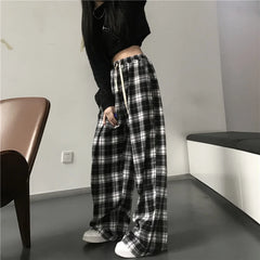 Oversize Women Sweatpants Fashion Black Plaid Casual Pants