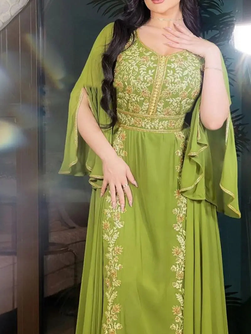 Evening Dresses V-Neck A-LINE Half Sleeve Floor-Length Chiffon