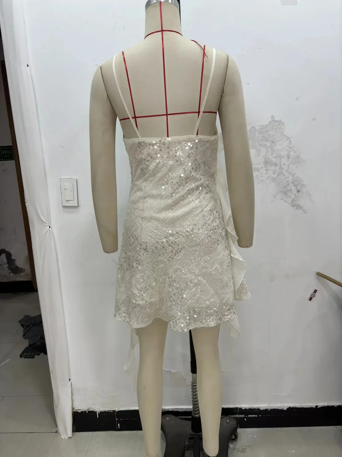 KONDALA Sexy Chic Women Dress Solid Cami Backless Sequined Tierred Mini Short Dress Fashion 2025 Fall Evening Club Party Dress