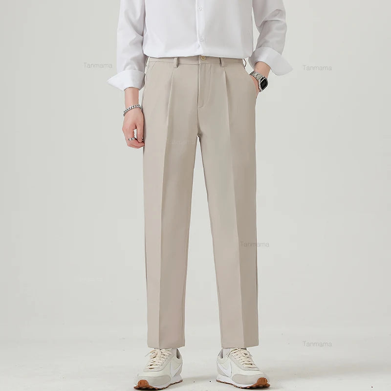 Men's No-iron Formal Suit Pants Drape Elastic British Formal Casual Tapered Trousers