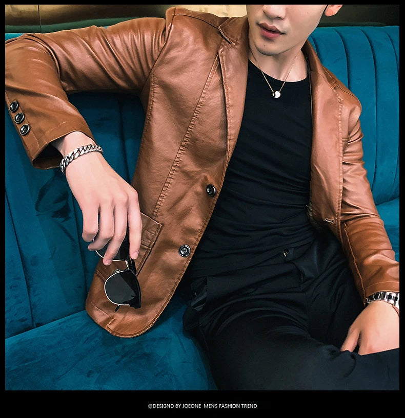 Mens Leather Jacket and Coats Spring and Autumn Men Business Casual