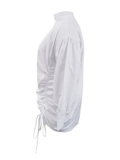 LW Plus Size Dresses Half A Turtleneck Fold Design Shirt Dress Lantern Sleeve Loose Mock Neck Straight Drawstring Women dress