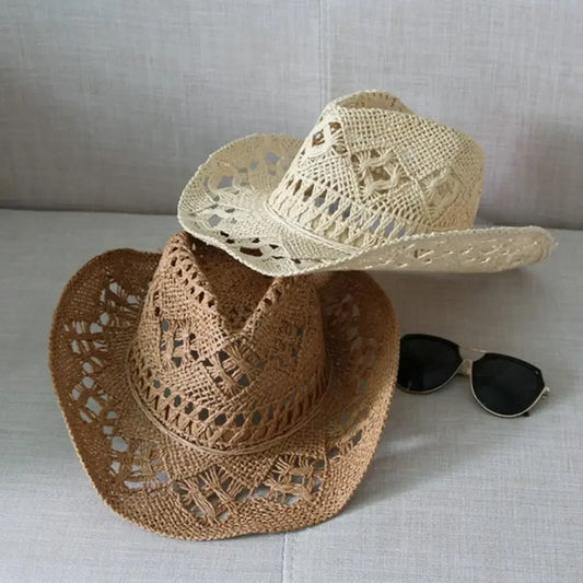 Straw Western Cowboy Hat for Women Men Classic Vintage Hollow Out Unisex
