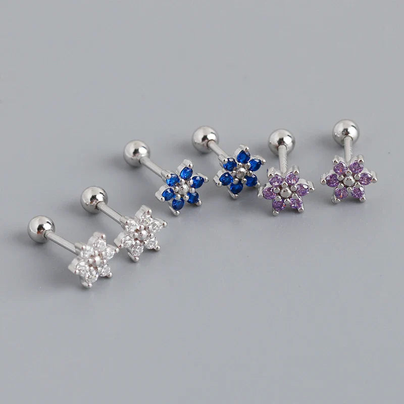 WANTME 925 Sterling Silver Fashion Korean Petal Screw Bead Stud Earrings for Women Charm Ear Bone Piercing Jewelry Accessories