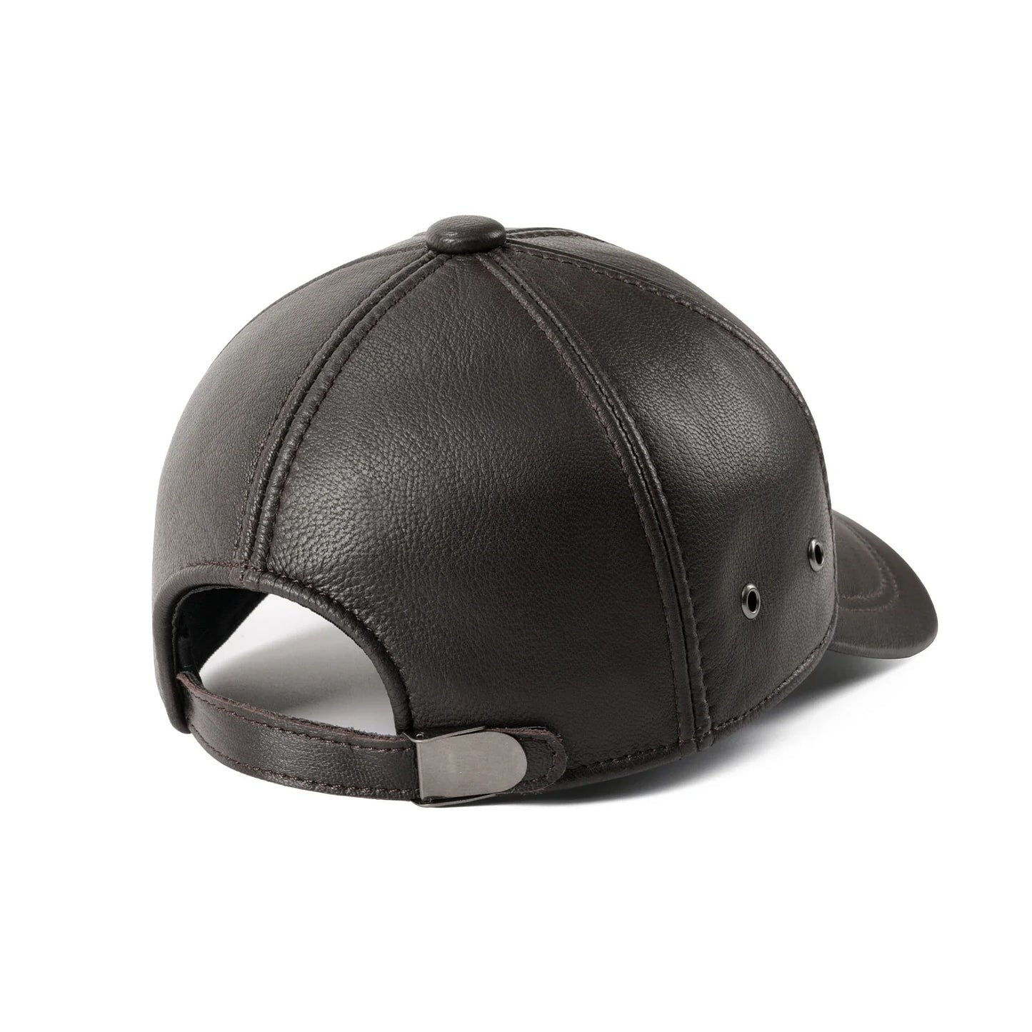 FEINION Genuine Leather Unisex Baseball Cap 100% Leather Winter Structured Flat Adjustable Back Strap Hat
