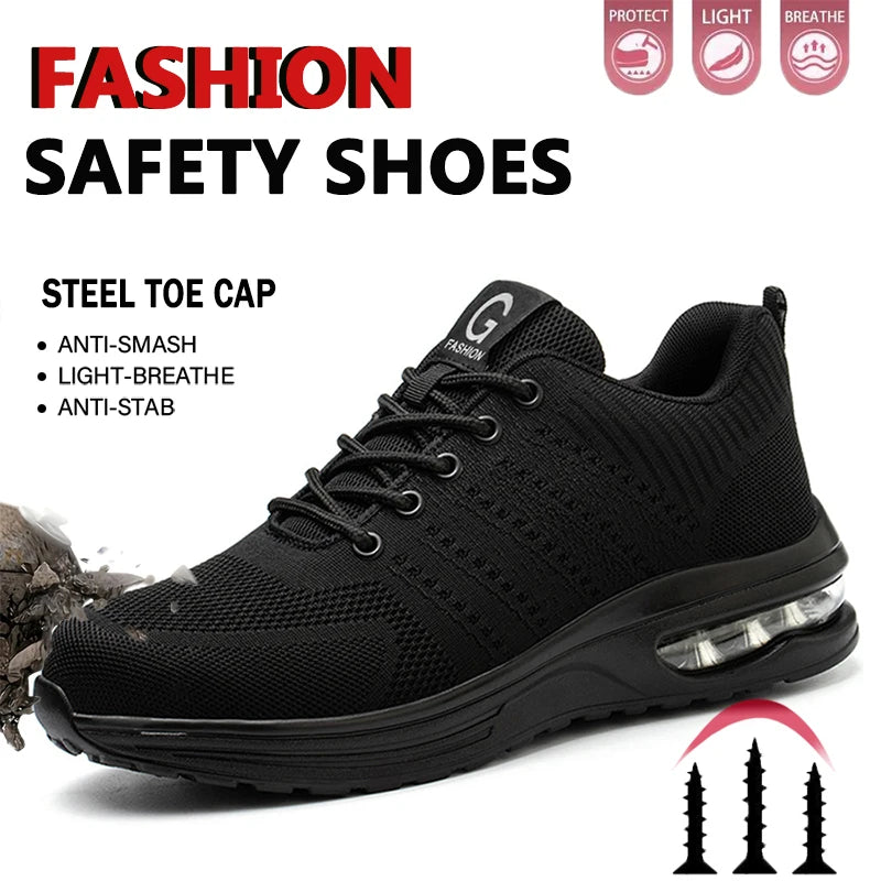 Indestructible Safety Shoes For Men Steel Toe Anti-Puncture Men's Work Shoes  Lightweight Slip Resistant Air Cushion Sneaker  ﻿