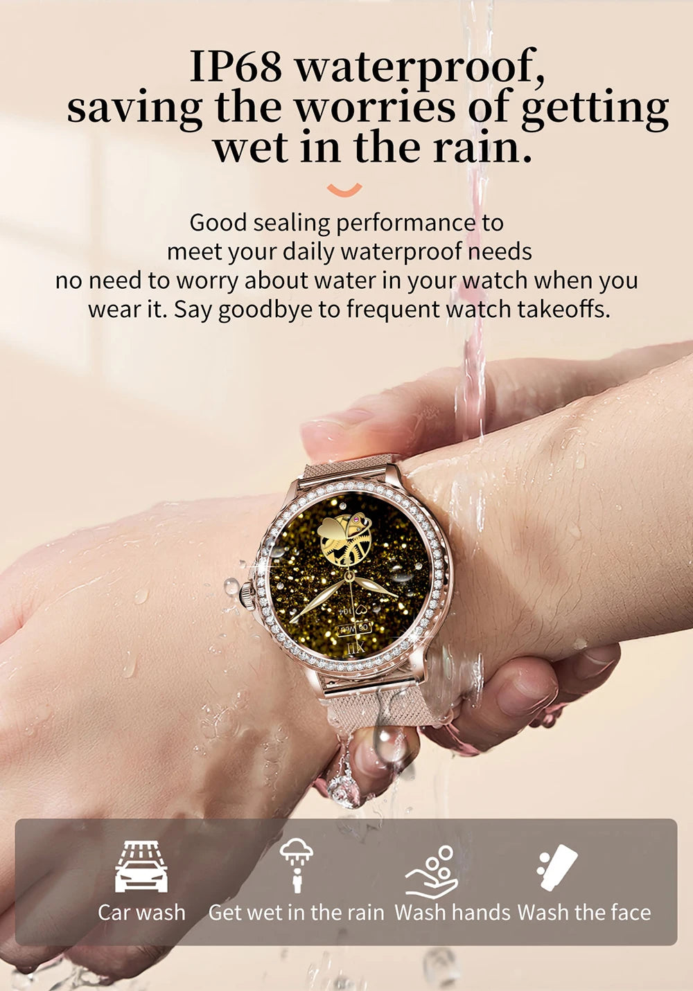 MEVADEN Rose Gold Smart Watch Bluetooth Call Lady 100+ Sports Mode Fitness Health Monitor Women Smartwatch for IOS Android NX19
