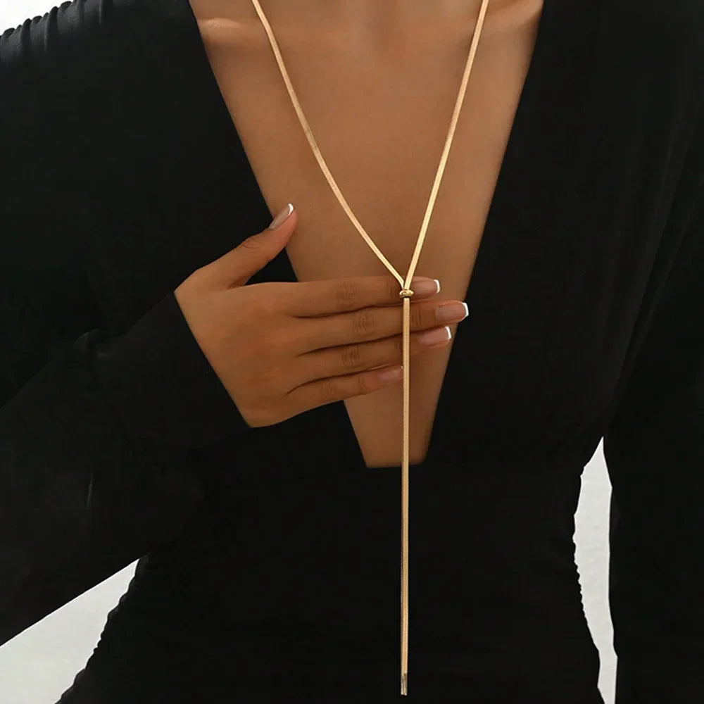 Punk Long Flat Snake Bone Chain Necklace for Women Stainless Steel Gold Color Y-Shaped Necklace Fashion Charms Jewelry Wholesale