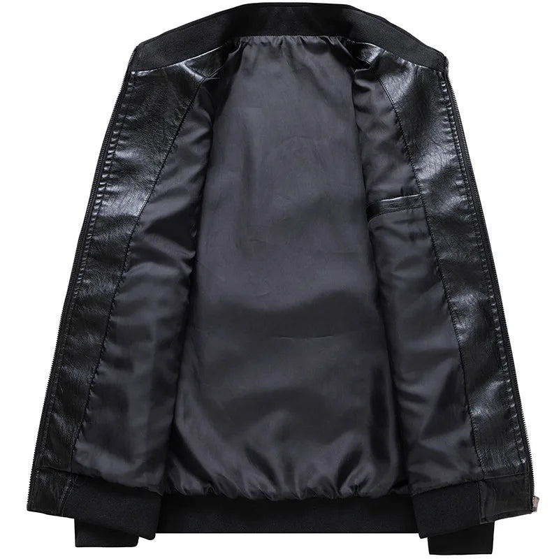 Mens Motorcycle Jacket  Solid Color Stand Collar PU Leather Jackets