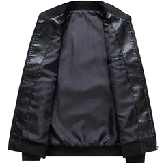 Mens Motorcycle Jacket  Solid Color Stand Collar PU Leather Jackets