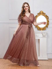 Women's Long Dresses Plus Size V-neck Party Dresses Fashion Solid Color