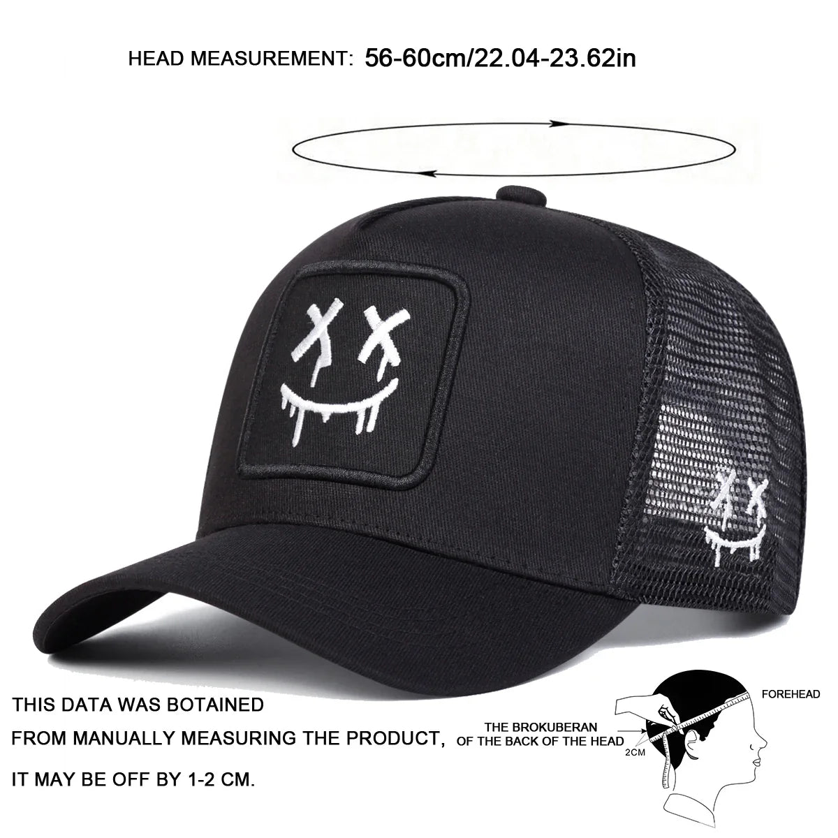 Unisex XX Smiling Face Embroidery Baseball Net Caps Spring and Summer Outdoor Adjustable Casual Hats Sunscreen Hat