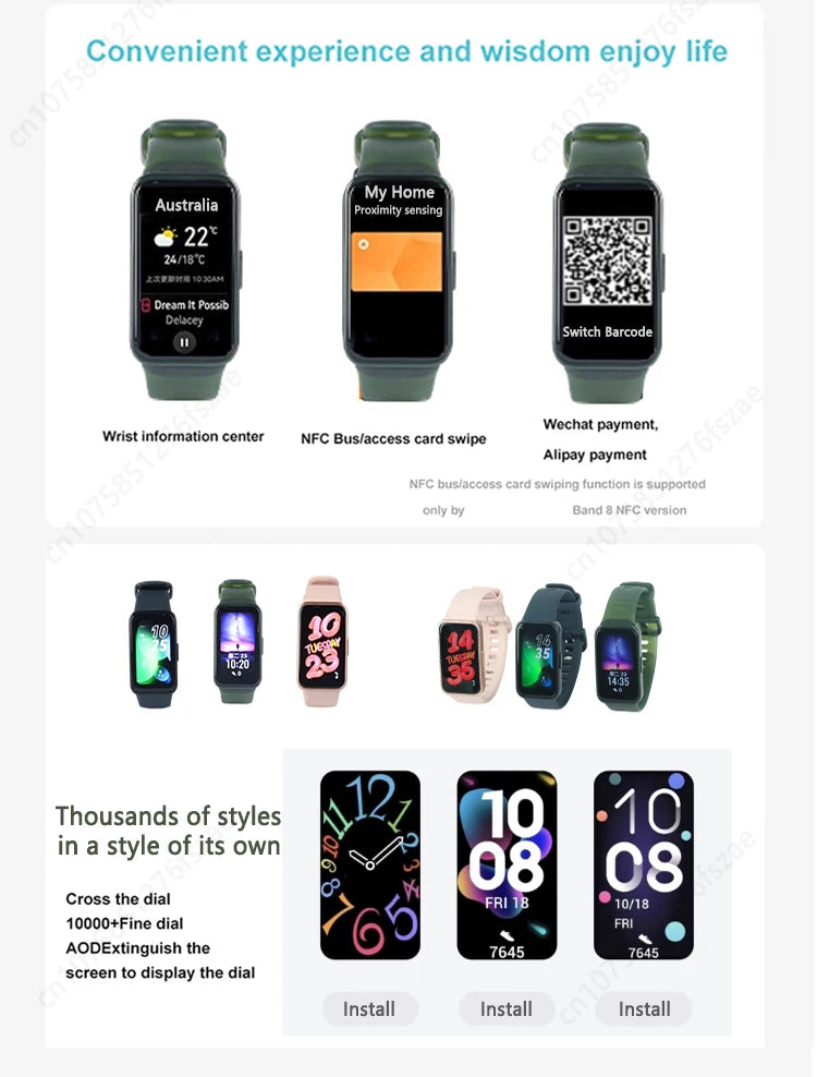 Original HUAWEI Band 8 Smart Band All-day Blood Oxygen 1.47'' AMOLED Screen Heart Rate Smartband 2 Weeks Battery Life