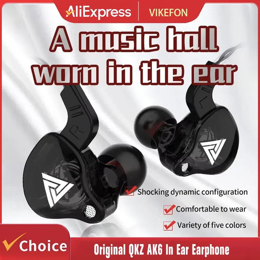 Original QKZ AK6 In Ear Earphone 6 Dynamic Driver Unit Headphone With Mic Stereo Sports HIFI Subwoofer Headset Monitor Earbuds