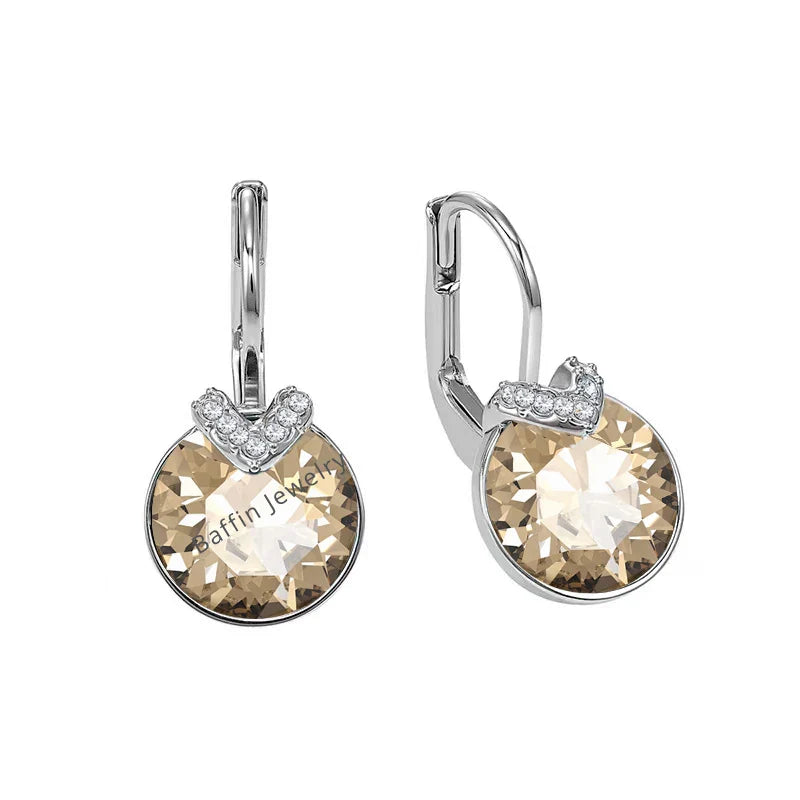 Bella V Drop Earring for Women Christmas Birthday Genuine Crystals from Austria Round Cut Dangle Silver Color Pierced Jewelry
