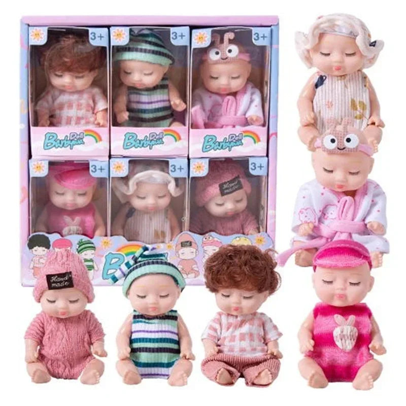 6/8Pcs Set Sleeping Mini Baby Dolls Reborn Lifelike Toys Cute Adorable Dolls With Butterfly Crocodile Sunflower Comfort Toy Gift
