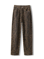 Leopard Print Jeans for Women High Waisted Y2k Retro Fashion Streetwear Denim Pants