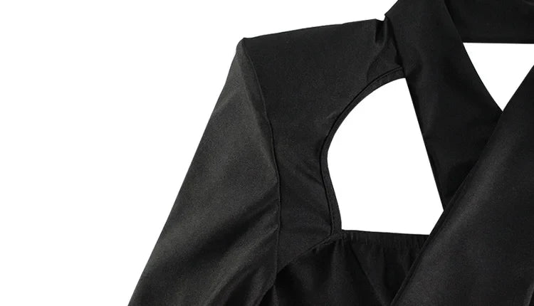 CNYISHE Hollow Out Solid New Sytle Hip Wrap Outfits Women Dresses Long Sleeve V Neck Fashion Party Sheath Lady Female Evening