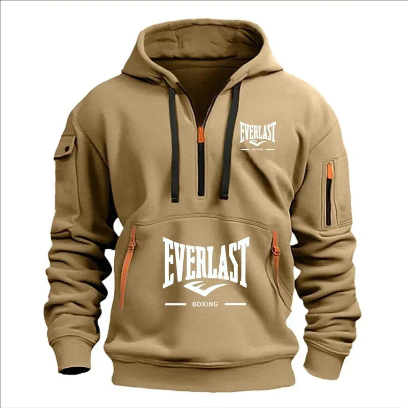 Modo herfst en inverno herenmerkkleding ontwerp met mealous ritsen bedrukte moletom com capuz casual losse trui met capuchon