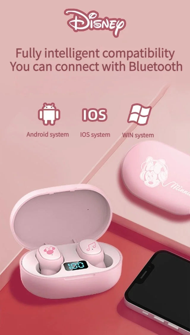Disney Original Earbuds E6S Mini Cartoon Wireless Earphones Bluetooth 5.3 HIFI Sound Noise Reduction Headphone Long Battery Life