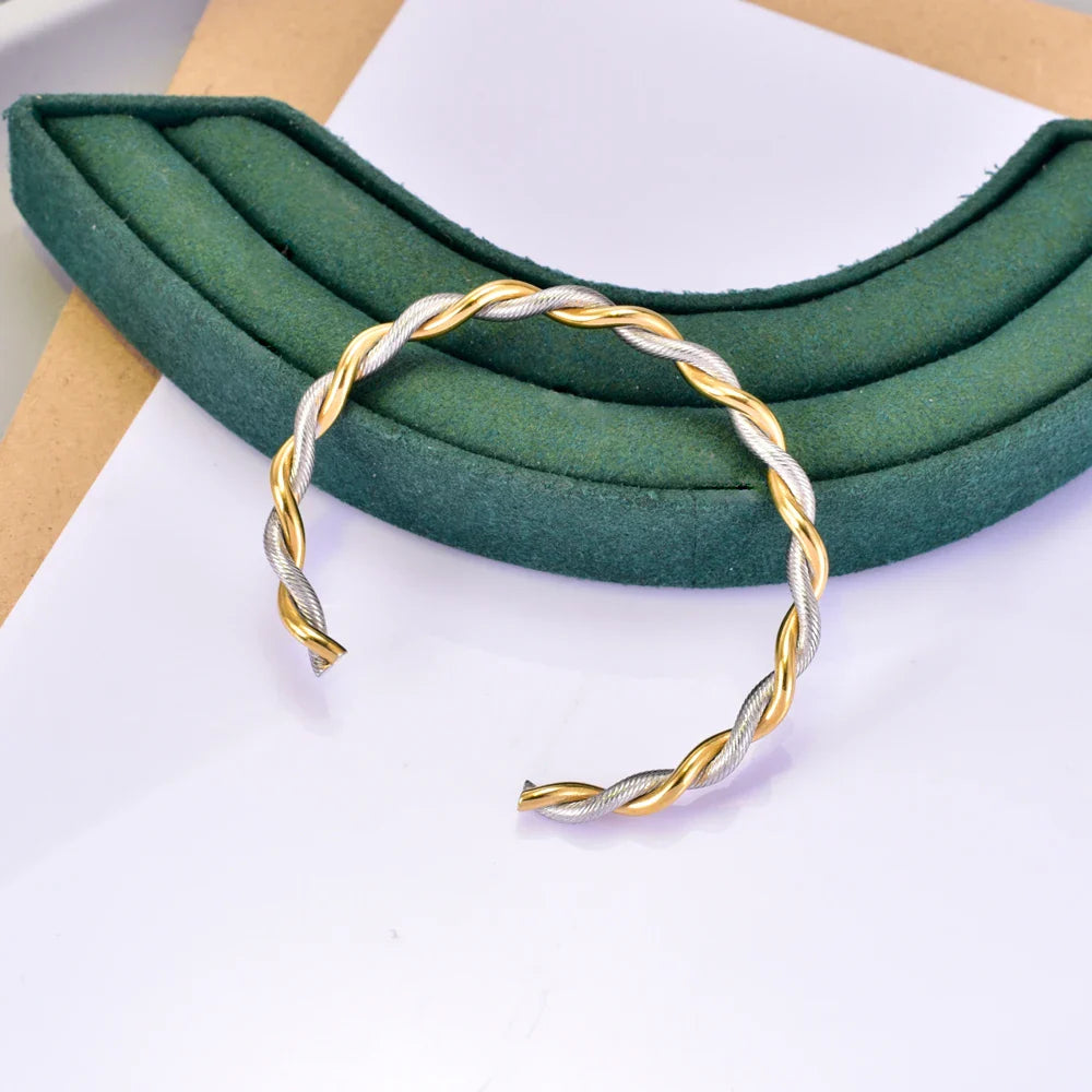 C14 Cross-border Bracelet Twisted Twist Thread Bracelet for Women, retro stainless steel open Color separation bracelet