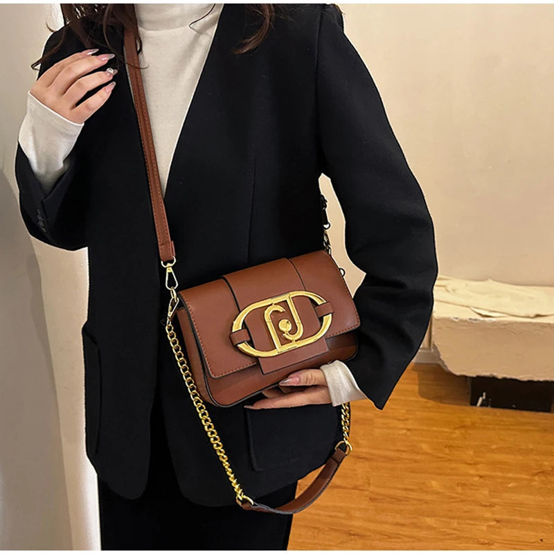 Handbags For Women Metal Buckle Flap Square Shoulder Bags Fashion