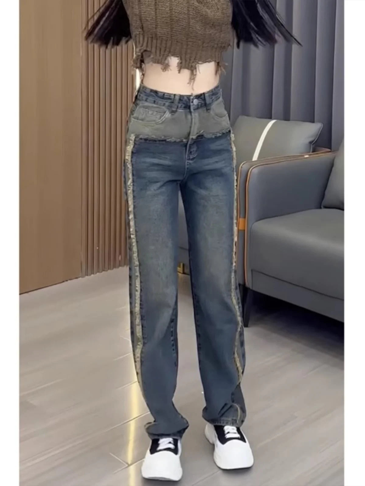 Y2k Jeans Large Size Raw Edge Wide Leg Women's Jeans High-waisted
