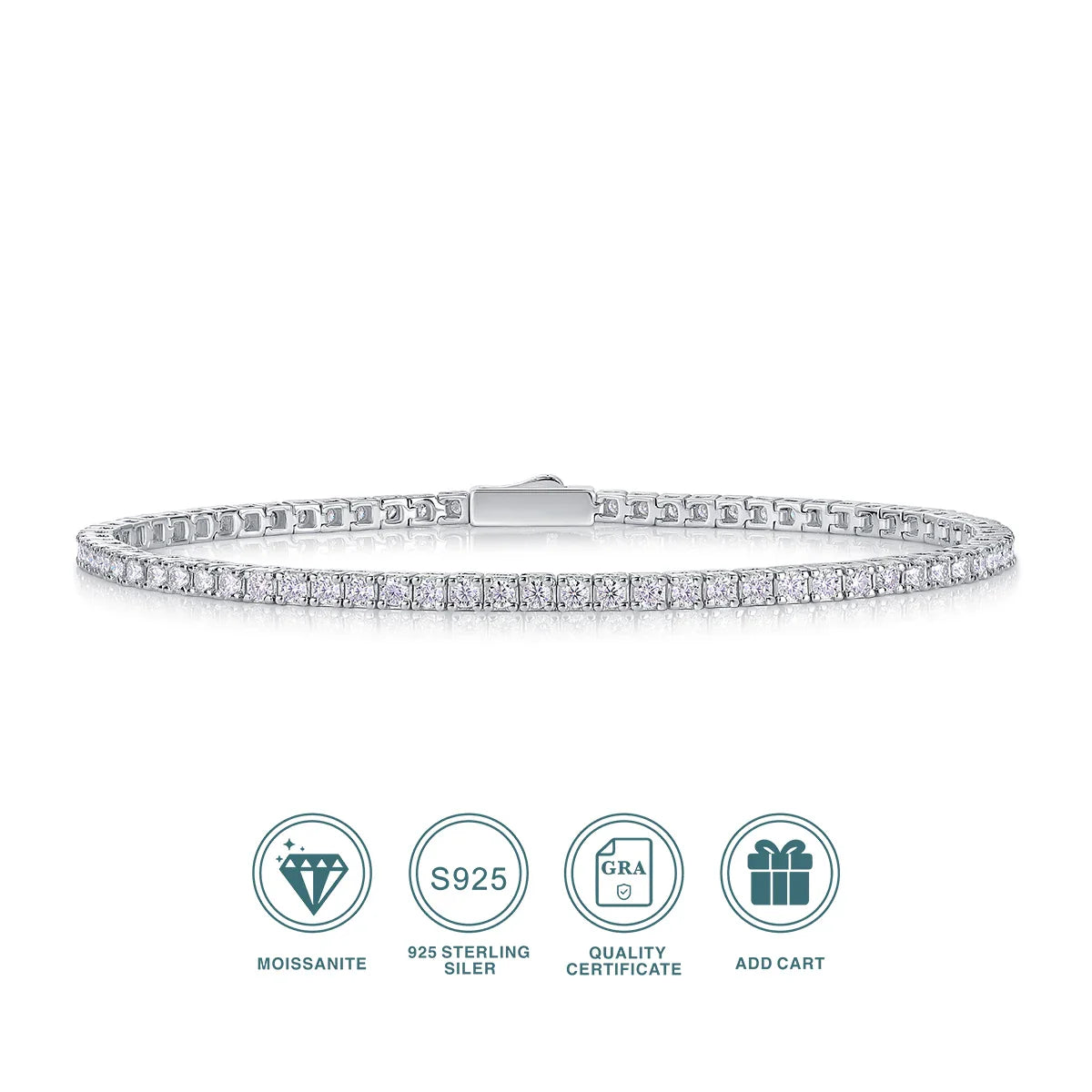 JIUZUAN S925 Sterling Silver Moissanite Tennis Bracelet for Women Simple Row Design Elegant Sparkling Jewelry for Daily Wear