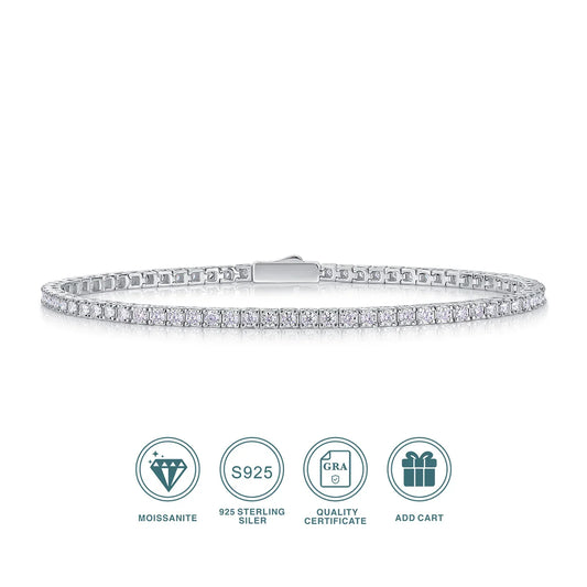 JIUZUAN S925 Sterling Silver Moissanite Tennis Bracelet for Women Simple Row Design Elegant Sparkling Jewelry for Daily Wear