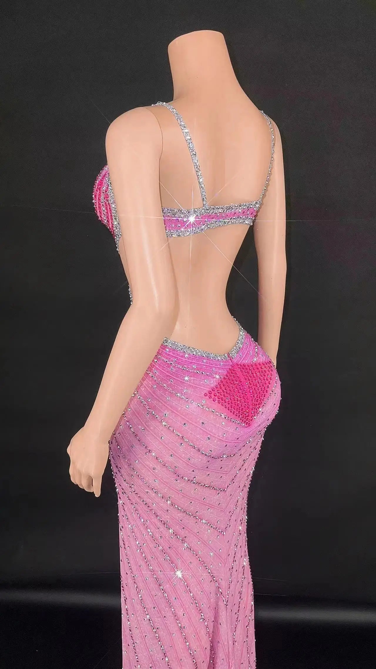 Evening Dresses: Women Rhinestone Dress Birthday Party Stage Performance Wear