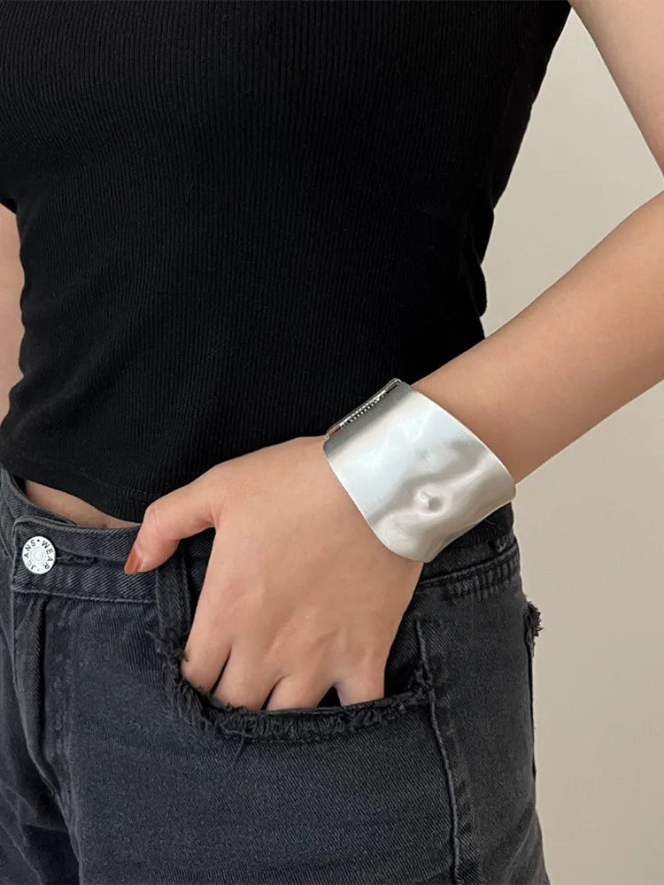 Punk Minimalist Alloy Matte Cuff Bangles For Women Statement Irregularly Wide Big Bangles Bracelet Party Fashion Jewelry Gifts