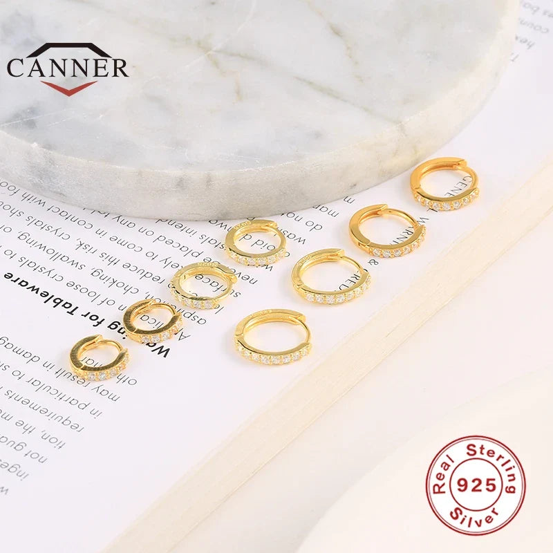 CANNER 6/7/8/9mm Real 925 Sterling Silver Zircon Hoop Earrings for Women Huggie Earring Piercing Earings Jewelry Pendientes
