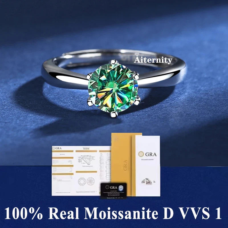 NEW 100% Real Moissanite Ring D VVS1 Pass Diamond Test Pen Adjustable Size S925 Sliver GRA Certificate Wedding Rings for Women