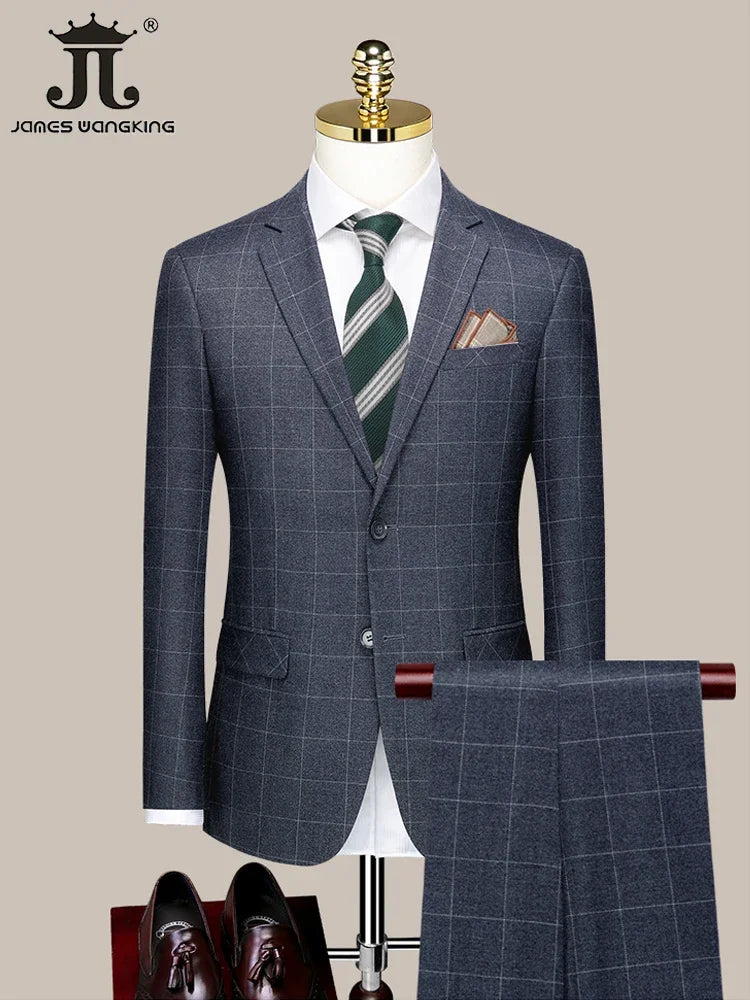 Tuxedo for Mens: Blazer Vest Pants High-end Brand Boutique Plaid Casual Business Suit