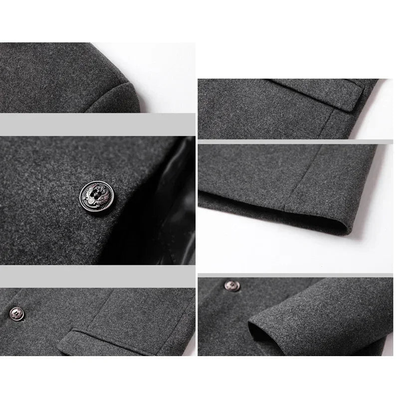 Brand Business Casual Trench Coat Men Chinese Style Solid Color Winter Coat