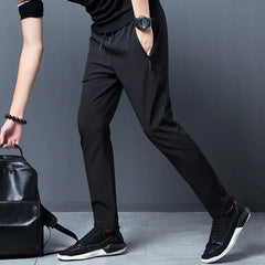 Men's Casual Pants Straight Slim Fit Elastic Waist Jogger Korean Classic