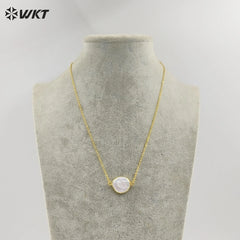 Amazing Elegant White Freshwater Pearl Coin Necklace In 18K Real Gold Plated