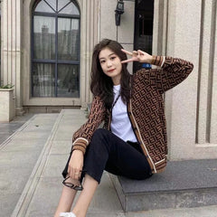 Women's Sweater Knitted Casual Sweater Jacquard Letter Knitted Cardigan