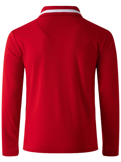 Spring and fall best-selling fashion golf men's lapel pocket comfortable casual sports solid color long sleeve breathable top